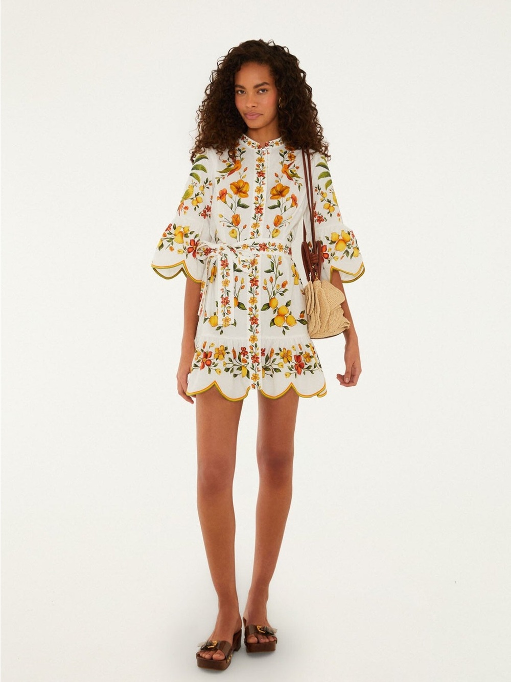 FARM Rio Lemon Bouquet Belted Puff Sleeve Dress – Size xxs🍋🌼